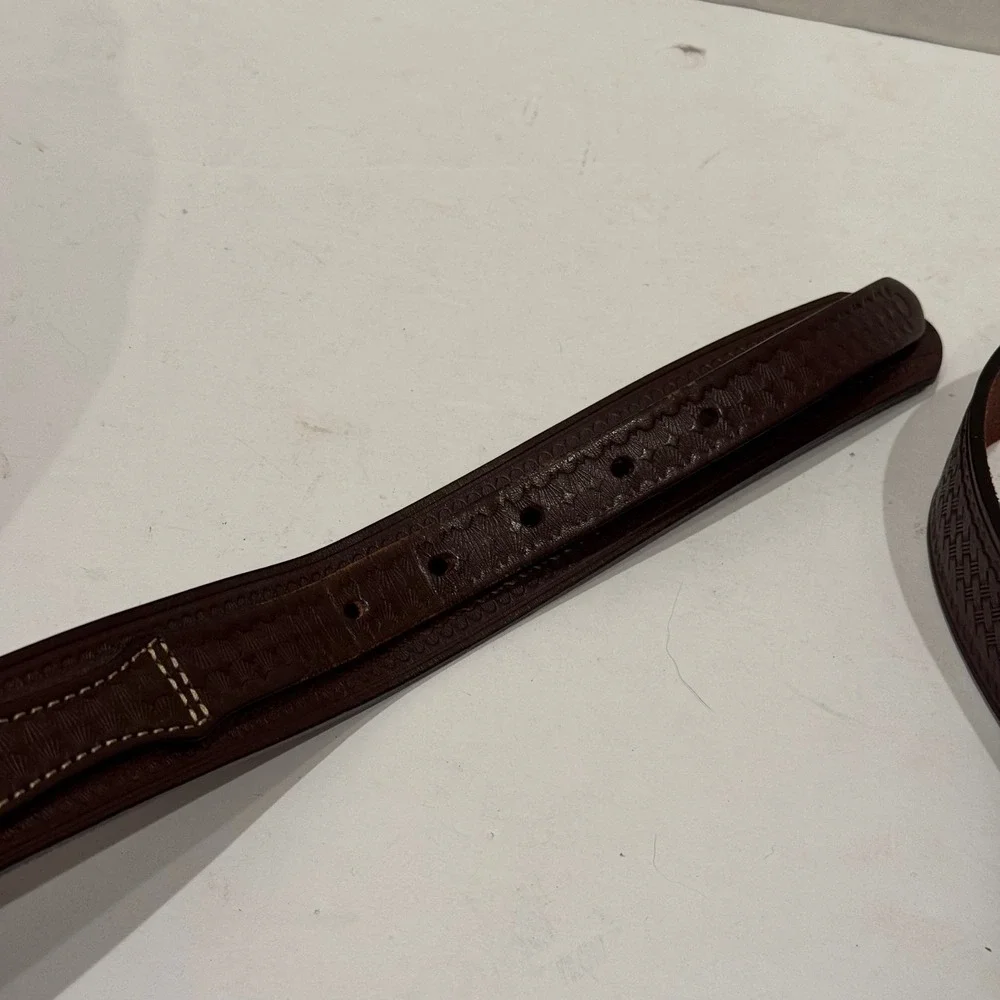 Cabelas Leather Belt Men 42 Brown Basketweave Tooled Western Rodeo Ranger Style